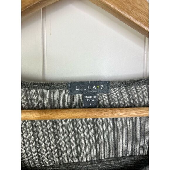 Lilla P Long Sleeve Striped Gray Round Neck Cotton Blend Top‎ Size L - Picture 2 of 7